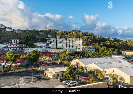 Charlotte Amalie, St. Thomas, United States Virgin Islands (USVI) - April 30, 2019: View of the Shopping Center at the Charlotte Amalie Cruise Port in Stock Photo