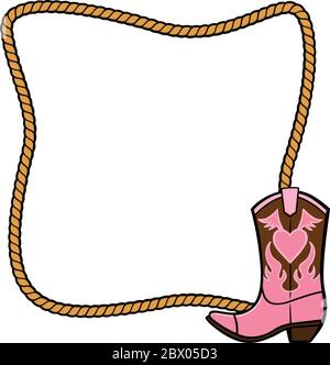 Frame from rope with cowboy boots and hat Vector Image