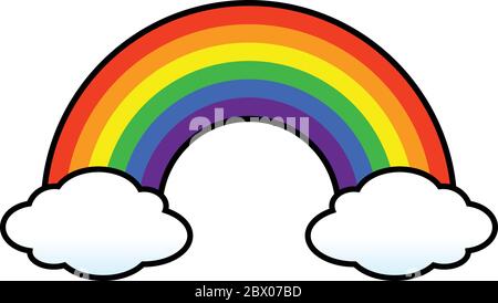 Vector illustration of a rainbow with clouds in kawaii style. Clouds ...