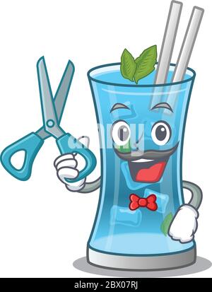 Blue hawai cocktail cartoon character design as talented barber Stock Vector