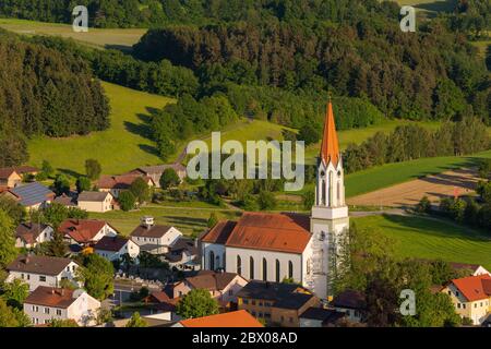 Scenic view over the town Zell in Upper Palatinate, Bavaria, Germany in late afternoon sunlight Stock Photo