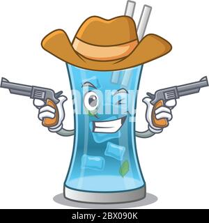 Cartoon character cowboy of blue hawai cocktail with guns Stock Vector