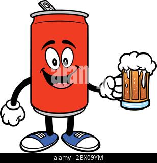 Soda Can Mascot with Beer- A Cartoon Illustration of a Soda Can Mascot with a Beer. Stock Vector