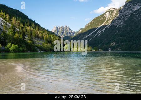 Panoramic view in a summer day of the  Predil lake, Friuli-Venezia Giulia region, Italy Stock Photo