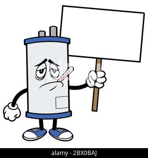Water Heater Sick with Sign- A Cartoon Illustration of a Water Heater Sick with a Sign. Stock Vector
