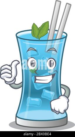 Blue hawai cocktail cartoon character design showing OK finger Stock Vector