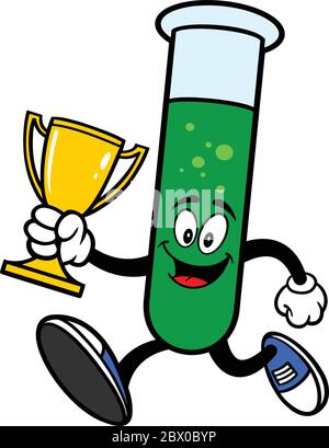 Test Tube Running with Trophy- A Cartoon Illustration of a Test Tube Running with a Trophy. Stock Vector