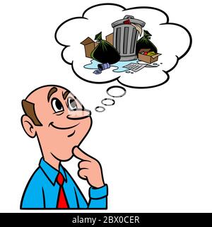 Thinking About Garbage- An Illustration of a person thinking about garbage. Stock Vector