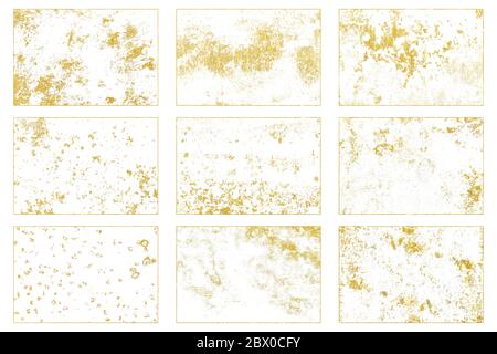 Collection of Golden glossy, distress, dirt texture. Grunge background illustration. Stock Photo