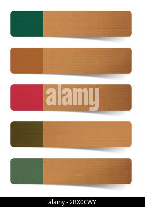 Stickers label on cardboard paper background Stock Photo - Alamy