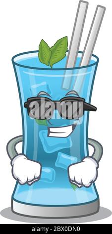 cartoon character of blue hawai cocktail wearing classy black glasses Stock Vector