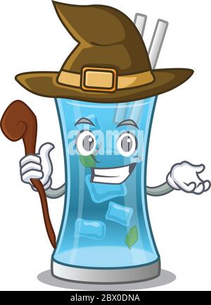 Blue hawai cocktail funny but sneaky witch cartoon character design Stock Vector