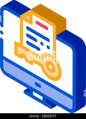 Secret Documents in Computer isometric icon vector illustration Stock Vector