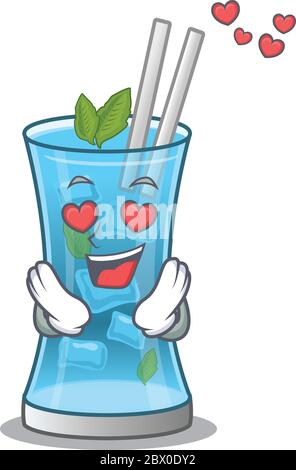 Romantic blue hawai cocktail cartoon character has a falling in love eyes Stock Vector