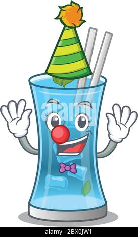 smiley clown blue hawai cocktail cartoon character design concept Stock Vector