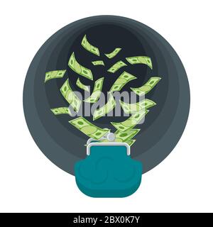 Money from wallet is flying into black hole. Stock Vector
