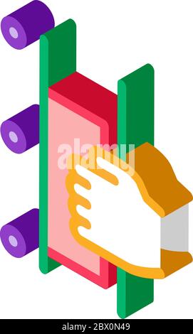 Hand Opens Refrigeration Door isometric icon vector illustration Stock Vector
