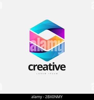 Abstract Colorful Cube Shape Logo Design Stock Vector