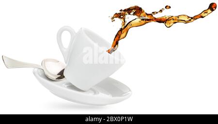 coffee splashing out of a cup isolated on white Stock Photo
