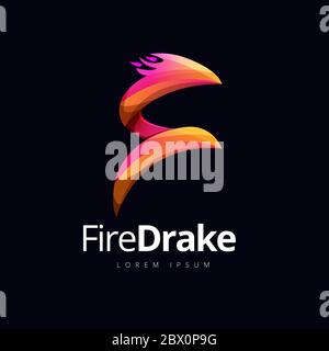Dragon Fire Shape Logo Concept Design Stock Vector