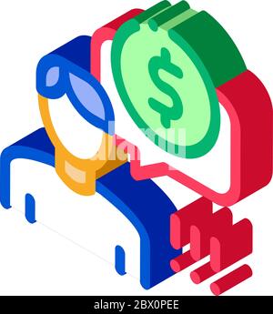 Man Persistently Waiting for Salary isometric icon vector illustration Stock Vector