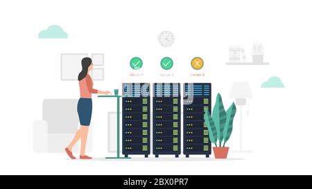 server status check maintenance and report with modern flat style and minimalist green color theme vector Stock Photo
