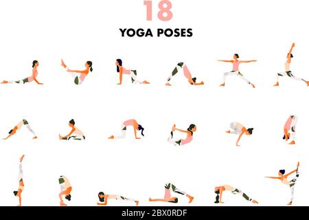 Set of Tiny women performing yoga poses. Stock Vector