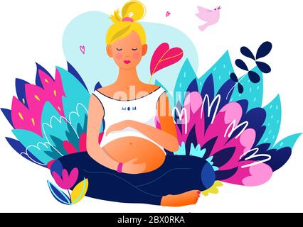 Pregnant woman doing yoga.  Stock Vector