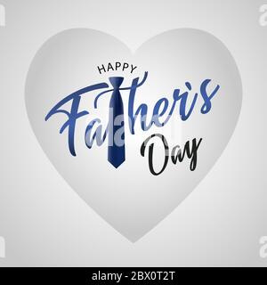 Happy Fathers Day Calligraphy greeting card Vector illustration with Heart and Tie. Stock Vector