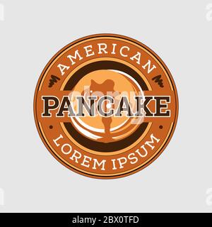 Retro American Pancake Emblem Logo Design Stock Vector