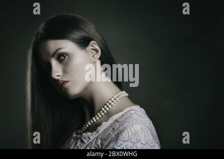 Dark portrait of pale woman . Halloween and horror concept Stock Photo