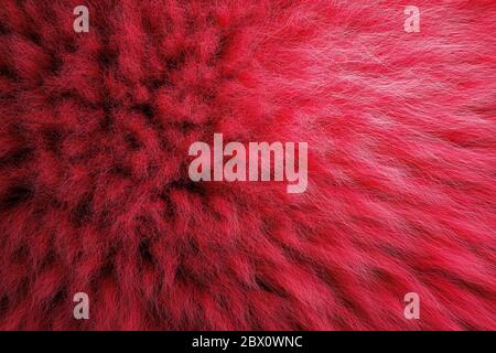 3D Render of shaggy carpet with wool material for backgrounds texture, close up of soft romantic pastel red and fluffy Stock Photo