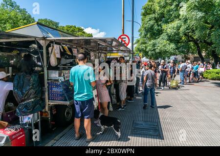 Buenos Aires, Argentina - January 20th 2019, Locals shopping for cheaper food at the traveling market here on avenidos 9 de julio Stock Photo