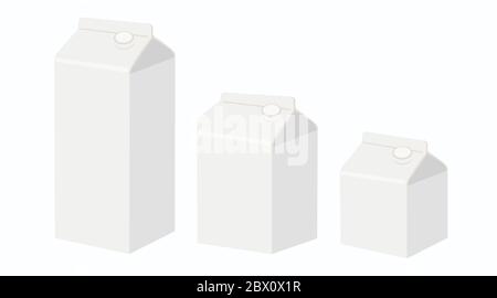 Vector Illustration of Milk box isometric view, Different Sizes: 500ml,750ml,1L. Milk Carton Box Mock-up, White clear empty box Stock Vector