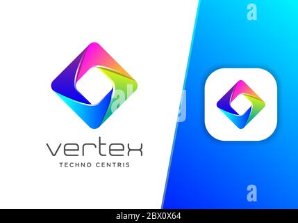 Abstract Square Vertex Technology Logo Design Stock Vector