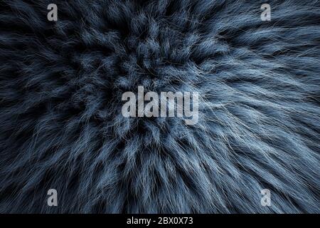 3D render of shaggy carpet with wool material for backgrounds texture, close up of soft attractive black, grey and fluffy Stock Photo
