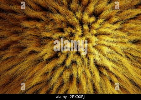 3D Render of shaggy carpet with wool material for backgrounds texture, close up of soft attractive yellow and fluffy Stock Photo