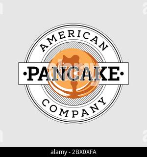 Retro American Pancake Logo Design Stock Vector
