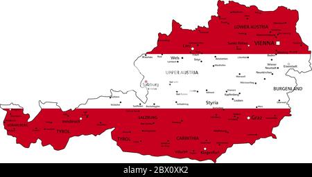 Austria highly detailed political map with national flag. Stock Vector