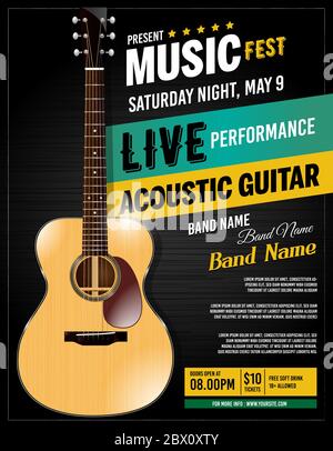 Live Performance Guitar Acoustic Poster Stock Vector