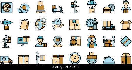 Courier icons set, outline style Stock Vector
