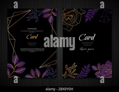 Dark Purple Floral Background Card Template Stock Vector