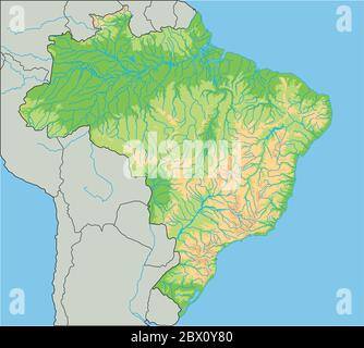 High detailed Brazil physical map. Stock Vector