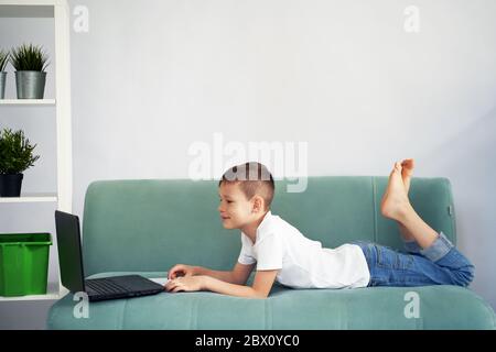 distance learning at home with students . students study at home. Stock Photo