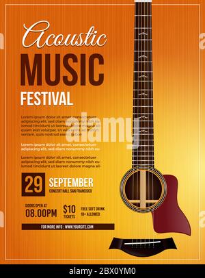 Live Performance Guitar Acoustic Poster Stock Vector