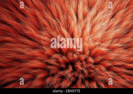 3D render of shaggy carpet with wool material for backgrounds texture, close up of soft attractive orange brown and fluffy Stock Photo