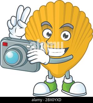 Yellow clamp photographer mascot design taking a picture with a camera Stock Vector