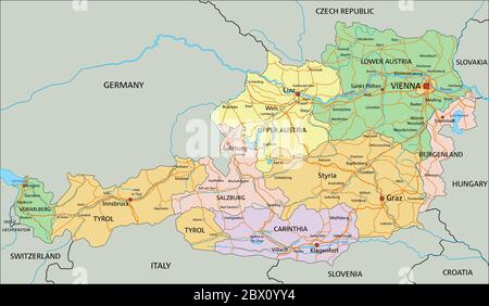 Austria - Highly detailed editable political map with labeling. Stock Vector