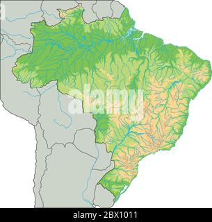 High detailed Brazil physical map. Stock Vector