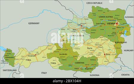 Austria - Highly detailed editable political map with separated layers. Stock Vector